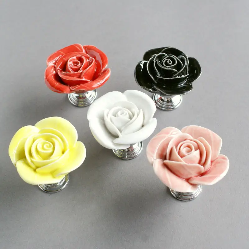 Porcelain Furniture Cabinet Knobs Ceramic Flower Cupboard Door Handles Drawer Wardrobe pull handle