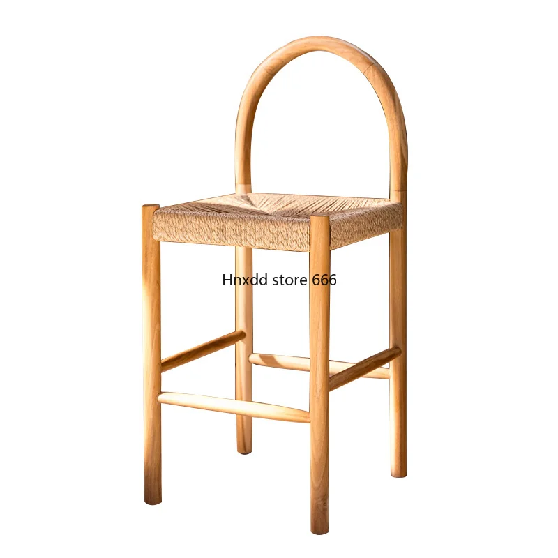 

Solid wood rattan, home modern minimalist restaurant high stool Nordic hotel retro bar chair