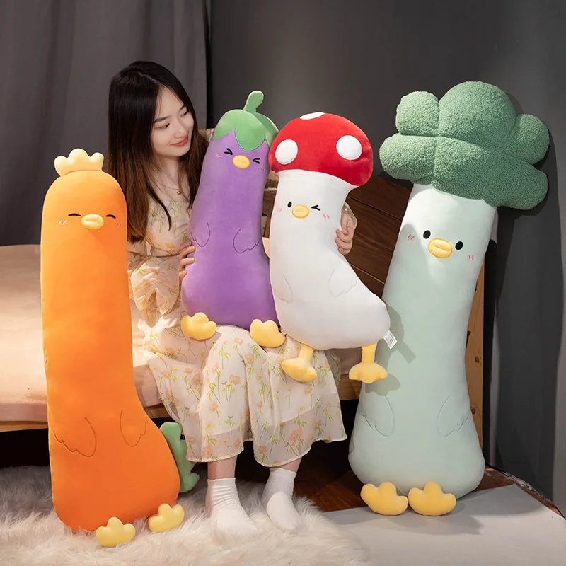 70/100/120cm Long Giant Soft Stuffed Plants Vegetables Mushroom Eggplant Broccoli Carrot Cosplay Chicken Toys Room Sofa Decor