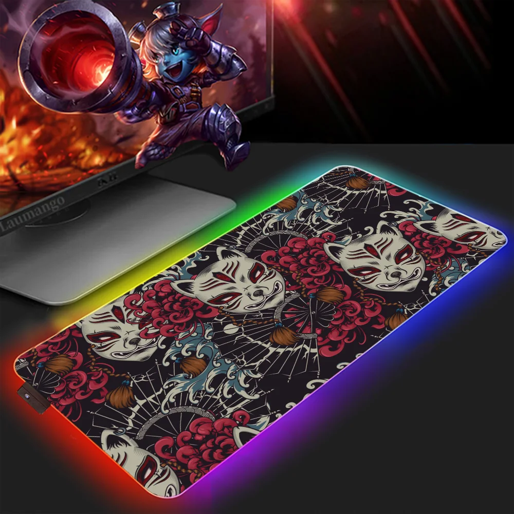 Kitsune Mask Xxl Mouse Pad 900x400 Diy Gaming Computer Mat Desktops Pc Gamer Desk Accessories Office Mousepad Mats Keyboard Mice