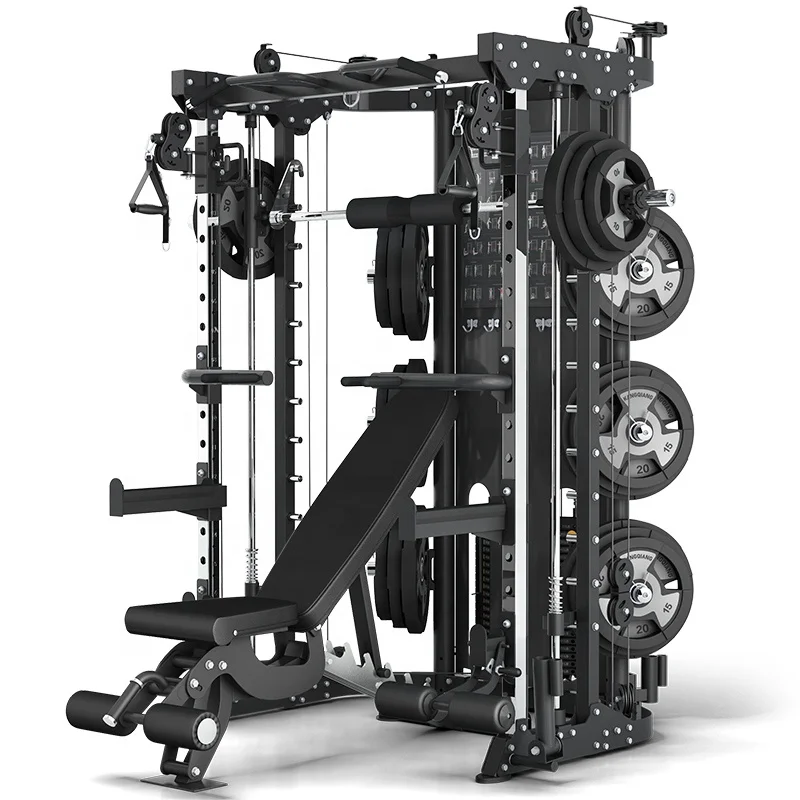 Equipo de fitness todo en uno, estante de energía Smith de entrenamiento multifunción con polea de Cable y pila de pesas