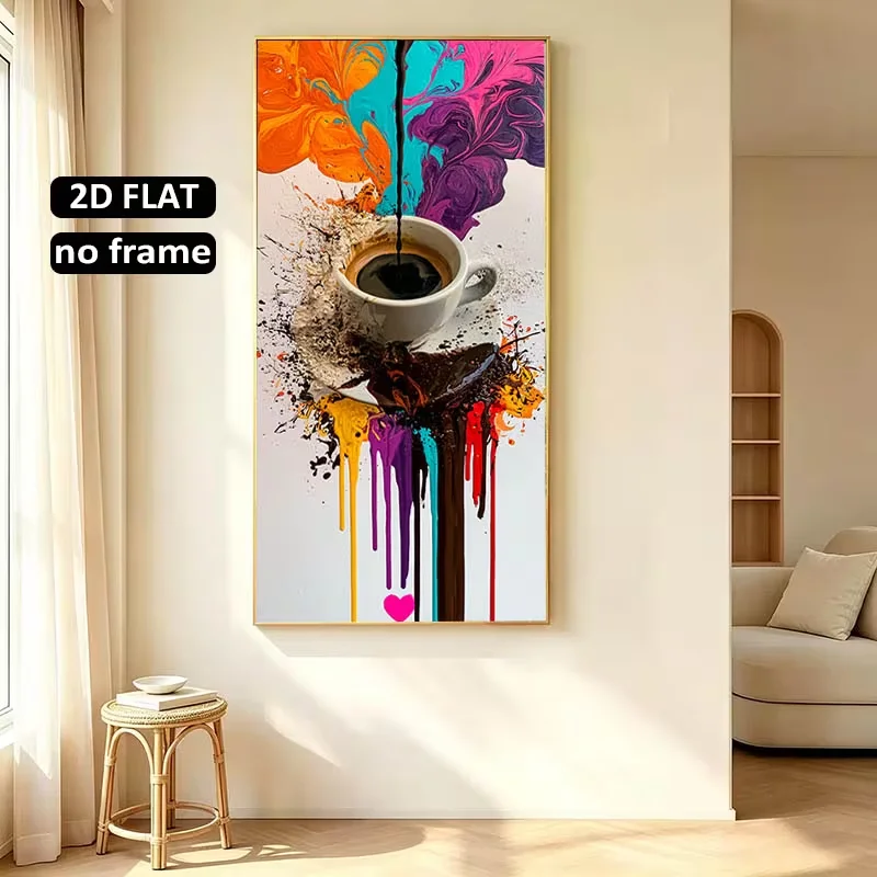 2D Flat, 1pc Large Modern Minimalist Coffee Splash Wall Art - Abstract Colorful Suitable for Interior Decoration, Frameless Canv