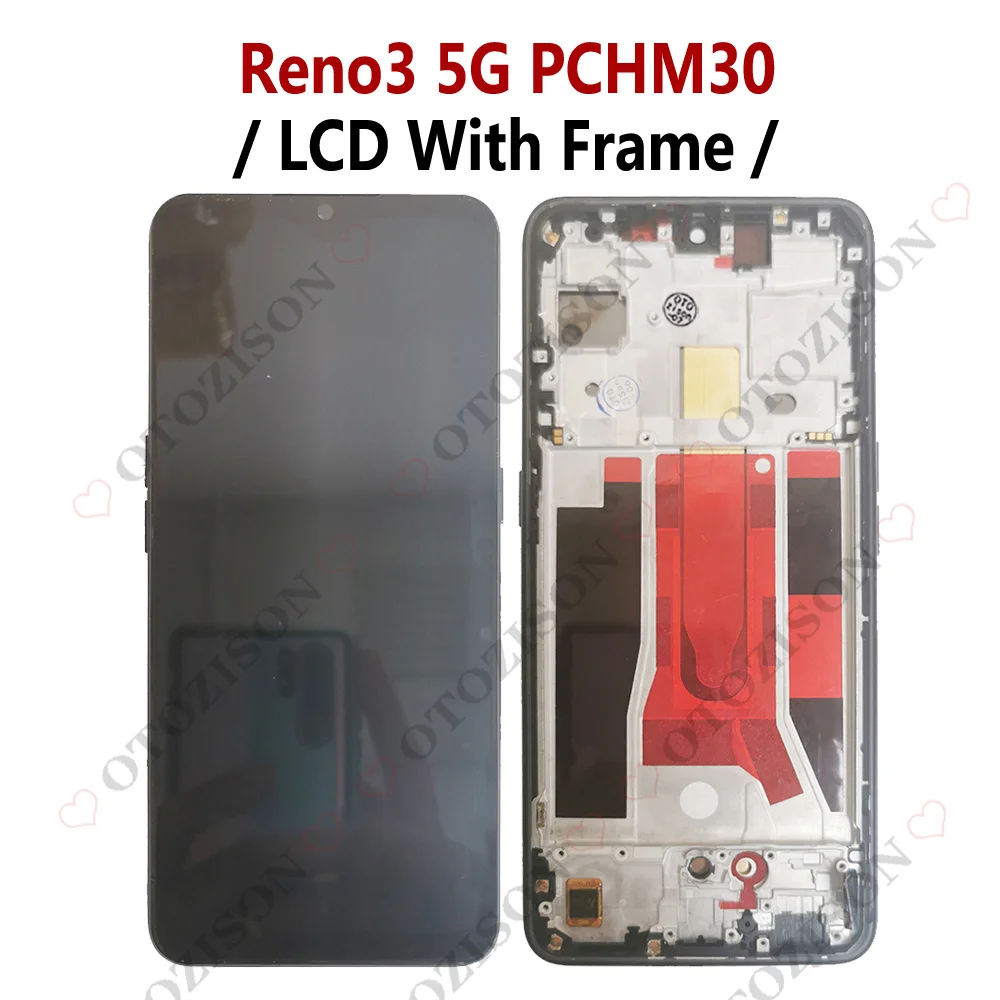 Reno3 LCD With Frame For OPPO Reno3 LCD 5G PCHM30 4G CPH2043 Display Touch Screen Digitizer Sensor Assembly Reno 3 Replacement