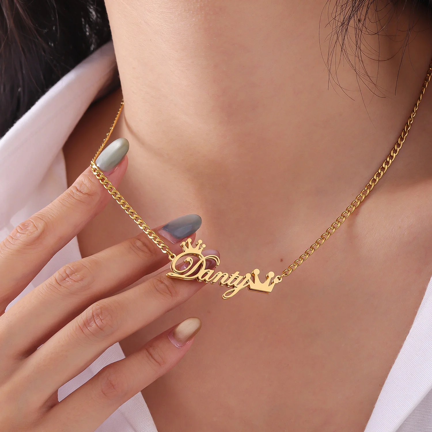 

Custom Name Necklace Crown Stackable 18k Gold Stainless Steel Personalized Jewelry Christmas Anniversary Gift for Women Girls