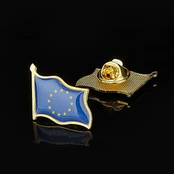 European Union Patriotism Badge Gold Plated Waving Flag Lapel Pin Brooch Wear On Suits & Travel Bags DIY Accessories