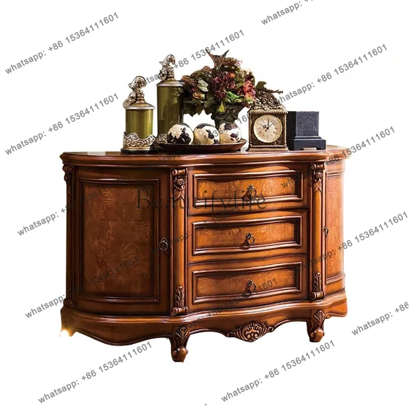 

American solid wood porch cabinet luxury European style door semicircular foyer simple decoration storage fashion