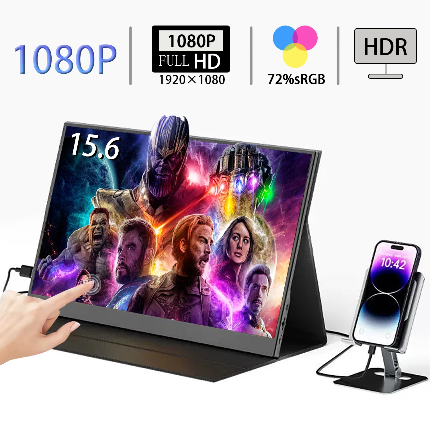 

15,6-дюймовый портативный монитор с сенсорным экраном 00Nit HDMI USB-C IPS-экран Moblie Display для ПК XBox PS4/5 Switch Phone Loptop Extension