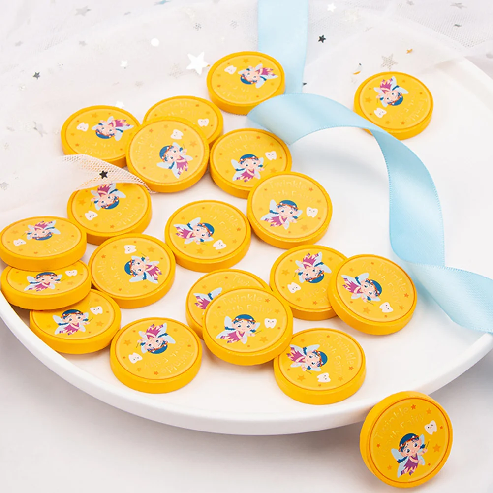 20 Pcs Tooth Coin Commemorative Reward Medal Golden Rewards Tooth-fairy Gifts Coins Wood