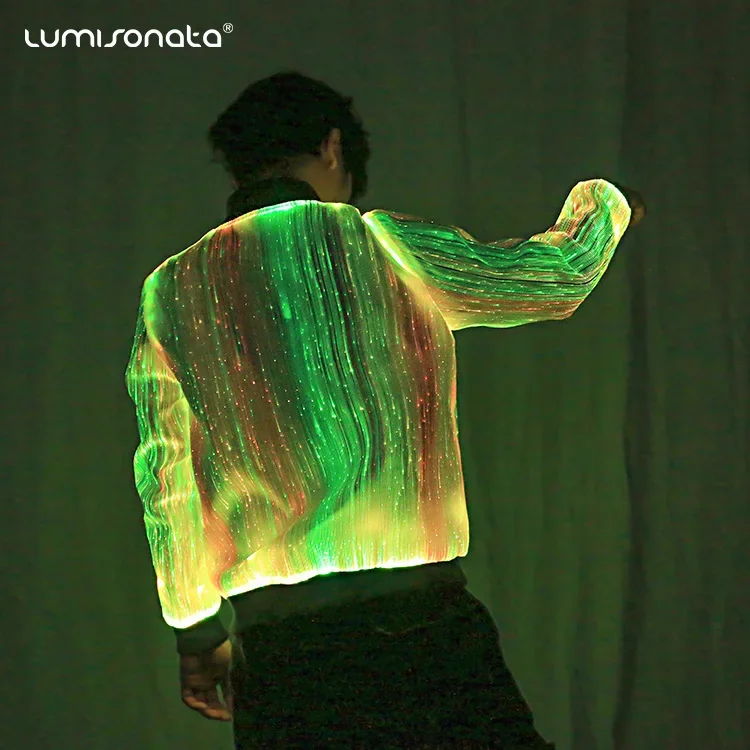 2021 Rave party club dance spring men luminous fiber optic led flashing light running jacket costume wears