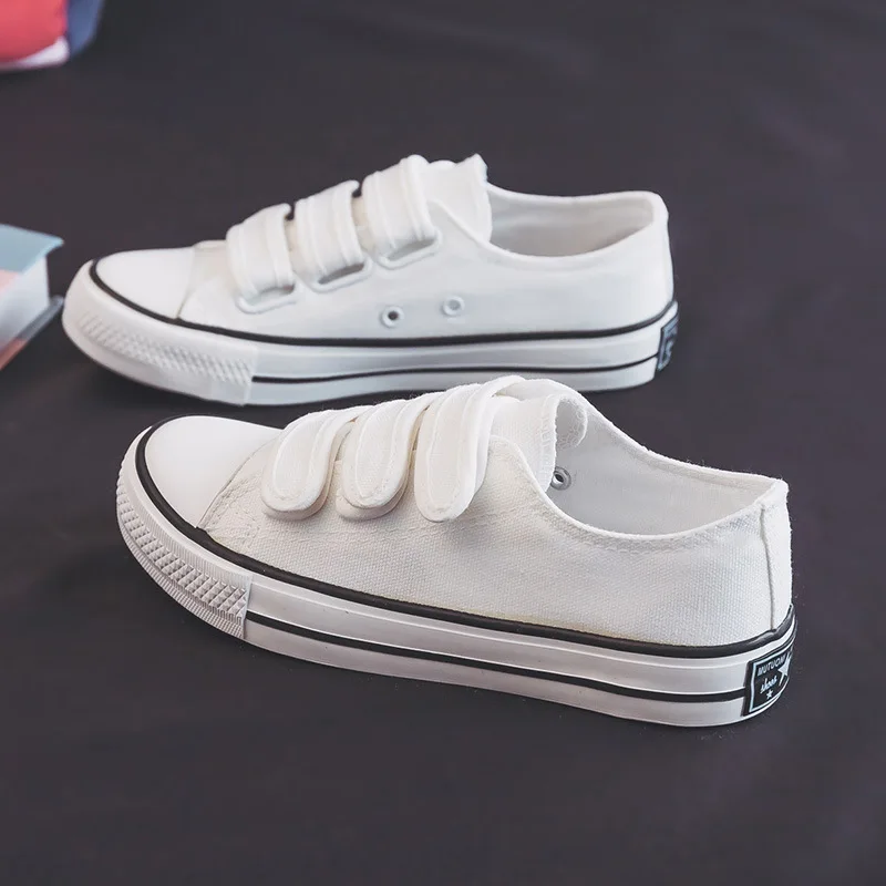 

New style Velcro low-top white sneakers, Korean style adhesive buckle canvas shoes, women's casual board shoes, couple shoes