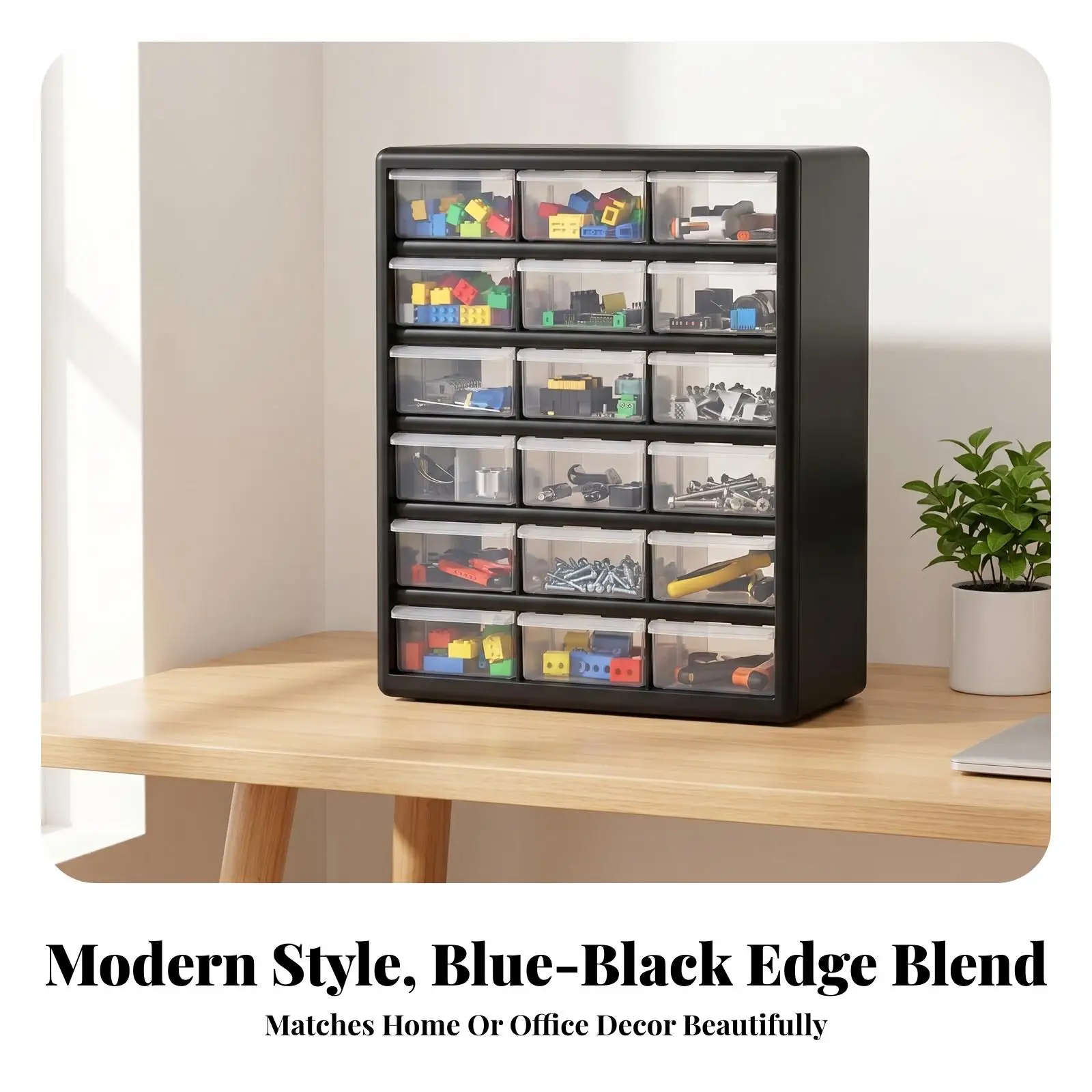 18-Drawer Organizer Transparent Drawers Desktop Drawer Cabinet 6-by-3 Layout