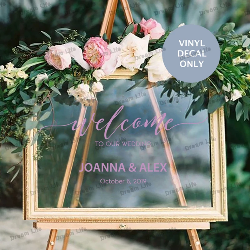 

Wedding Sign Vinyl Decals Welcome Wedding Wall Sticker Wallpaper Personalise Name Rustic Wall Stickers DIY Acrylic Mirror Framed