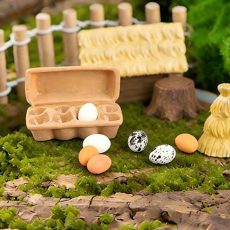 5pcs Miniature Mini Egg Tray Resin Figurine DIY Handmade Creative Doll House Ornaments and Scene Decorations Garden Landscaping