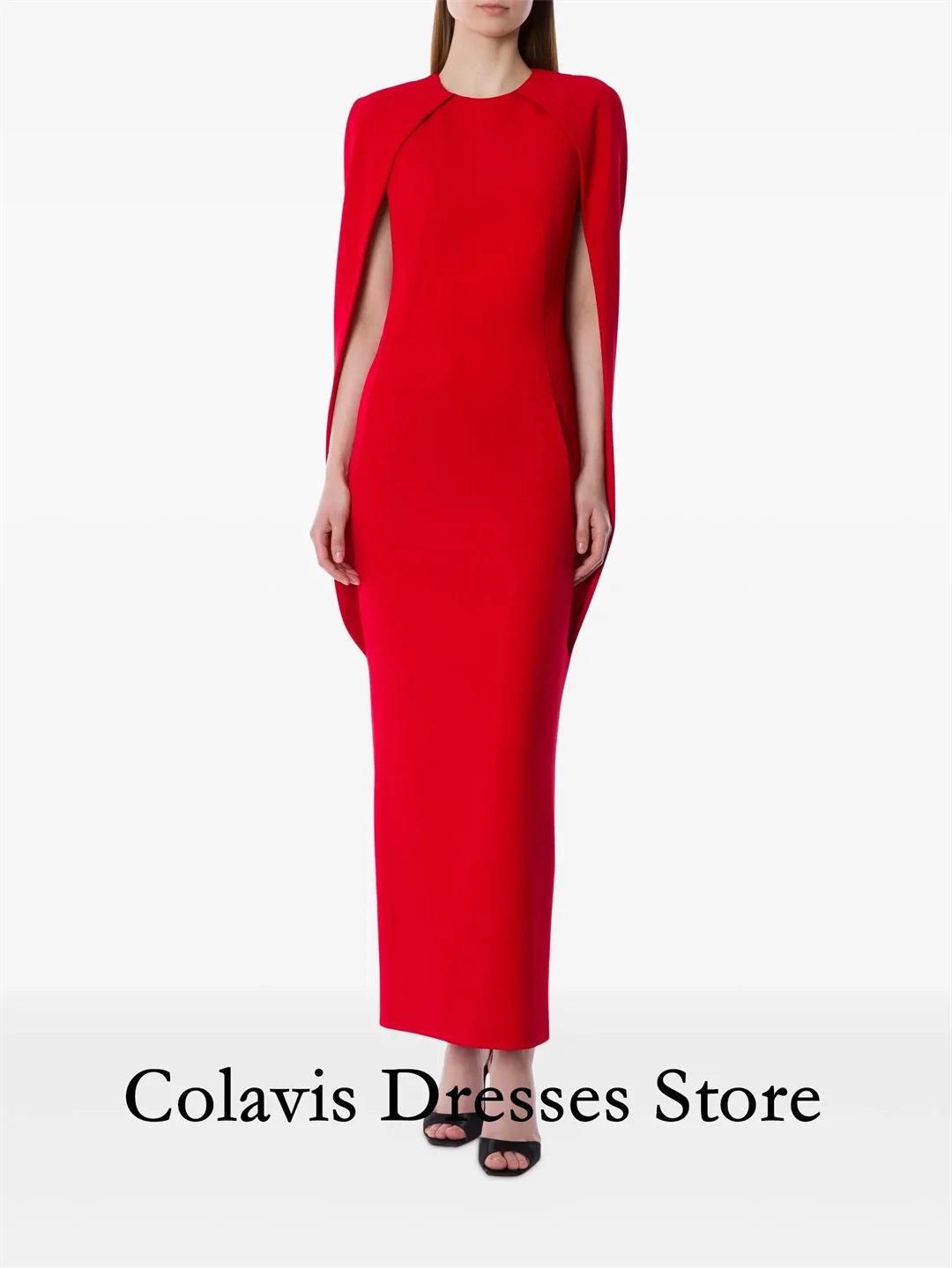 

2025 Customized O-Neck Cape Sleeves Crepe Backless Prom Dresses Evening Dress Women Evening Gowns Formal Party Dress