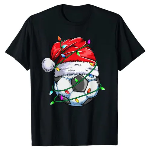 Santa Soccer Ball Sports Design- Christmas Soccer Player T-Shirt Gift Football Lover Graphic Tee Top Xmas Costume Sports Clothes