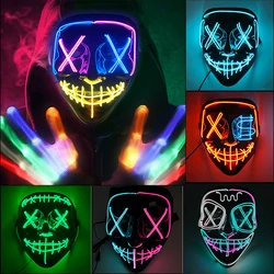 1szt Bezprzewodowa neonowa maska LED na Halloween Rękawiczki LED z czaszką Masque Masquerade Party Props Glow in the Dark Horror Cosplay Mask