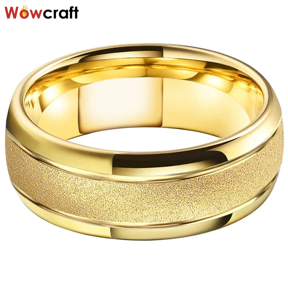 Sandblasted Gold Tungsten Ring for Men Women Fashion Engagement Wedding Band