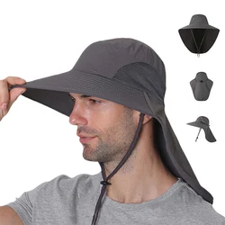 Outdoor Waterproof Fisherman Hat Wide Brim Bucket Hats with Neck Cover Men Women Summer Quick Dry Breathable Mesh Sun Visor Cap