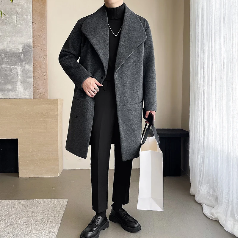Trench men 2025 New Men Overcoat Windproof Warm Single Breasted Mid Length Two Button Overcoat Collar Wool Fabric Winter Coat 2 Trench men 2025 New Men Overcoat Windproof Warm Single Breasted Mid Length Two Button Overcoat Collar Wool Fabric Winter Coat 2