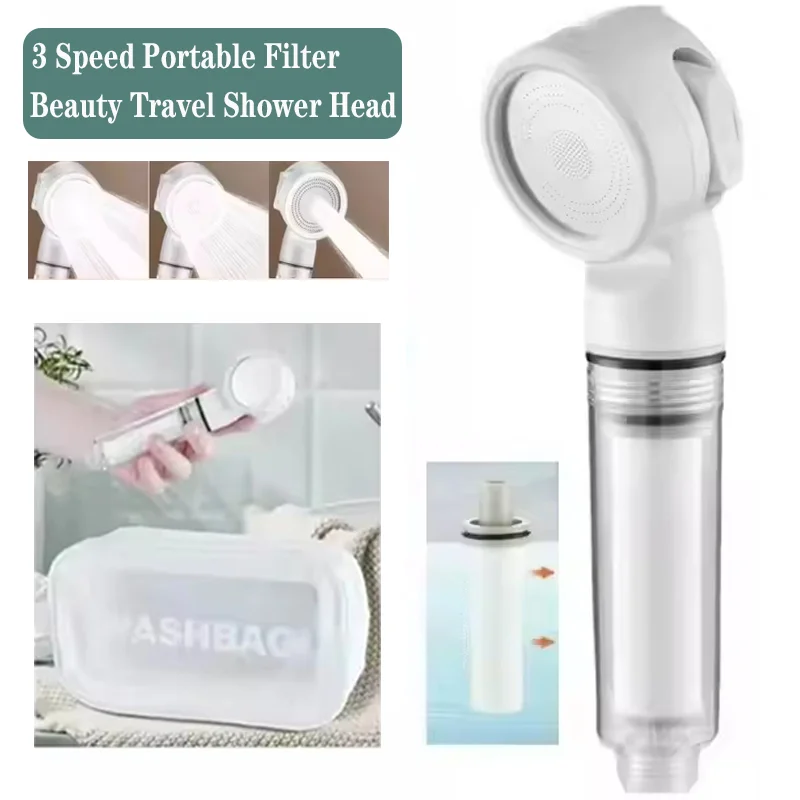 

3 Modes Portable Business Travel RV Hotel Essential Shower Head with Filter Massage Pressure Boost Showers Bathroom Accessories
