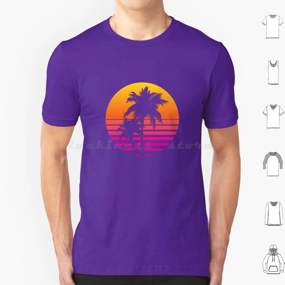 Synthwave Sunset T Shirt Big Size 100% Cotton Miami 80s Eighties Synth Music Synthwave Retro Vintage Summer Vibes Beach Palm