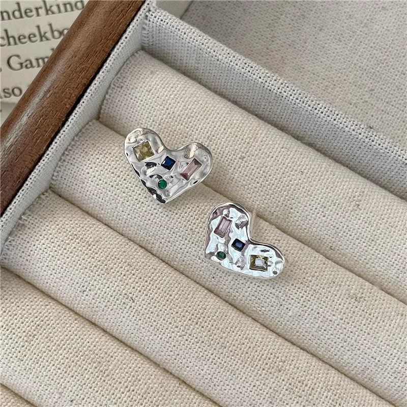 

Серьги-гвоздики из стерлингового серебра S925 с корейским дизайном в форме сердца и цирконами
