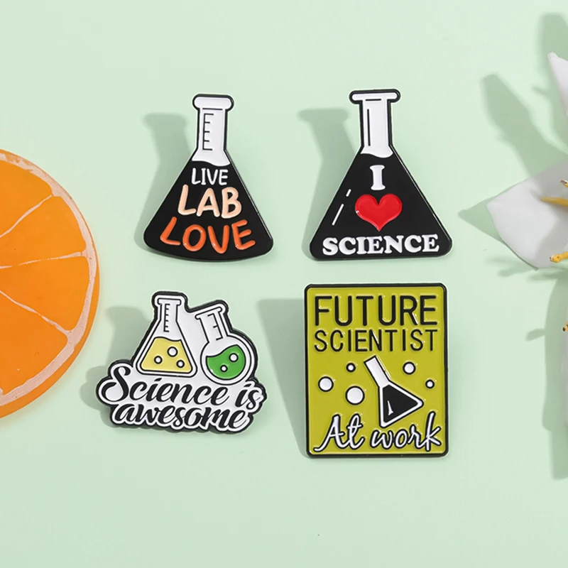 Science Chemical Collection Enamel Pins Creative Test Tube Medicine Bottle Molecule Element Brooches Lapel Badge Jewelry Gifts