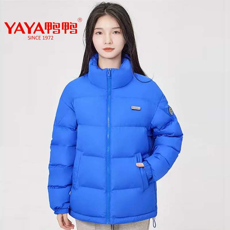 YAYA 2022 Spring Women\'s New Duck Down Jacket Short Loose Stand Collar Light Couple Casual Style Zipper Solid Outerwear