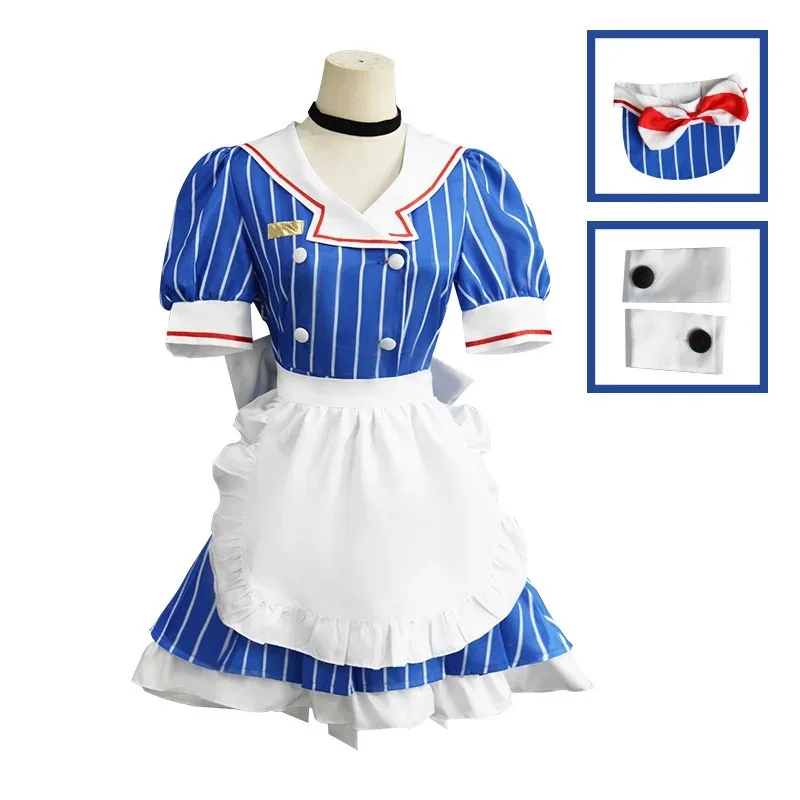 Mesmerizer Cosplay Costumes Wig Anime Uniform Women Striped Maid Dress Hat Apron Suit Halloween Christmas Carnival Party Dress