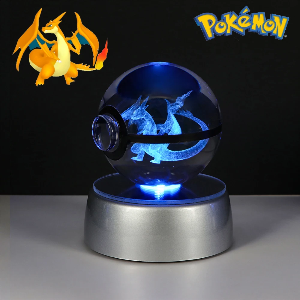 Pokemon Kristallkugel Pikachu Gengar Eevee Mewtwo Lacario Anime Spiel Pokeball Led Nachtlicht Basis Kinder Geburtstagsgeschenk Wohnkultur