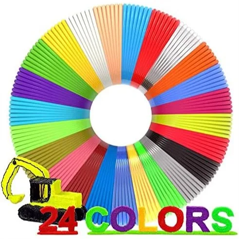 

24 Assorted Colors 3D Pen Filament Refills PLA 1.75mm, 5m Each, 120m Total with 250 Stencils