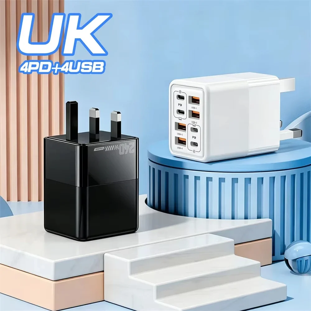 8-in-1 USB-C 240W Ladegerät, schnelles Ladegerät, Netzteil für iPhone, Samsung, Xiaomi, Huawei, EU/US/UK-Stecker, Wandladegerät – Detail 5