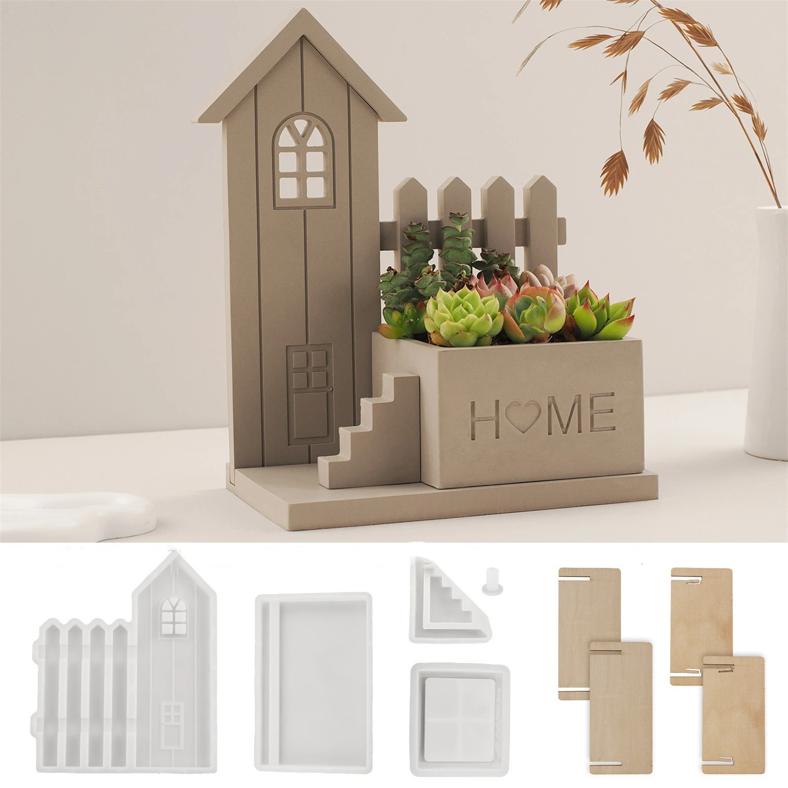 House Fence Succulent Planter Plaster Silicone Mold DIY Crafts Jewelry Storage Resin Mold Desktop Decoration Home Decoration