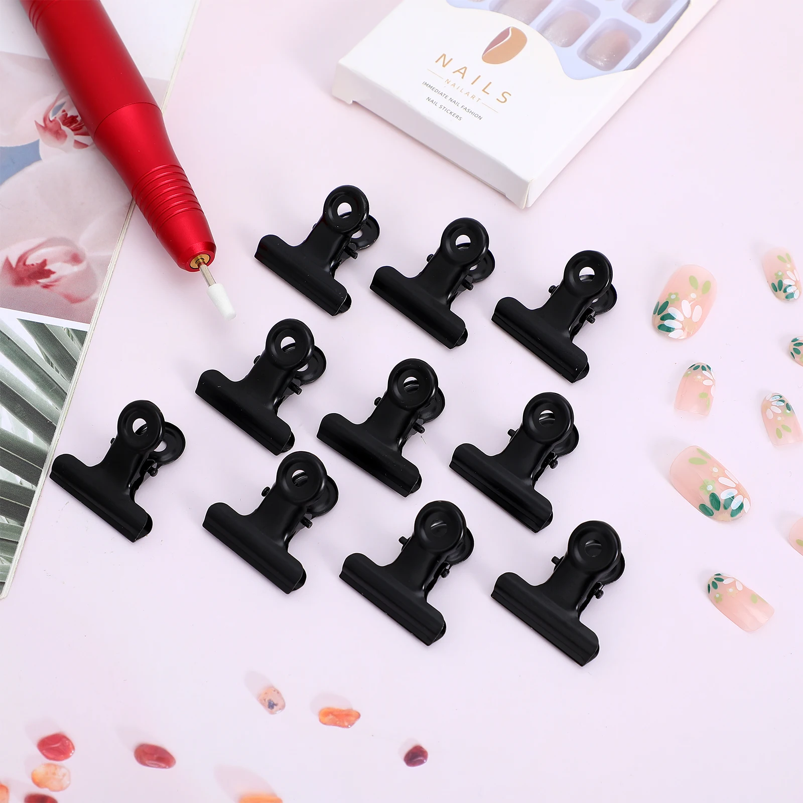 10Pcs Ticket Clips Plastic Molded Metal Grip Stainless Steel Binder Clips Paper Clamp Office Supplies Document Holder for Notes