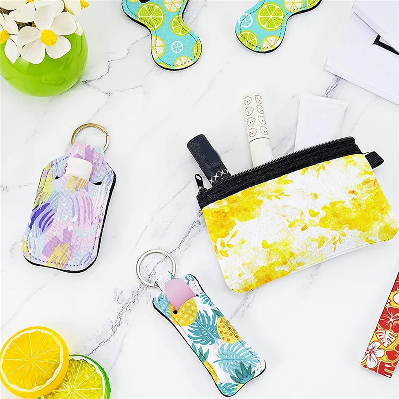 A26F-25PCS Sublimation Blanks Wristlet Set Lipstick Holder Keychain Makeup Pouch, Keychain Holder For DIY Craft Gift