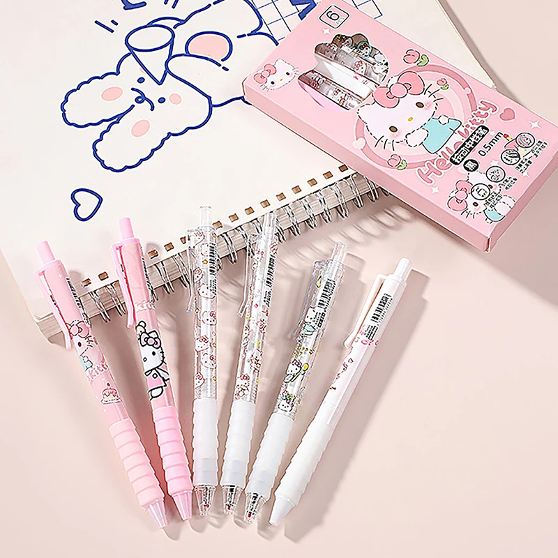 6Pcs Cartoon Sanrio Gel Pen Kawaii Hello Kitty Writing Smooth 0.5mm Black Exam Pen Creative Pressing Neutral Pen School Supplies image 3