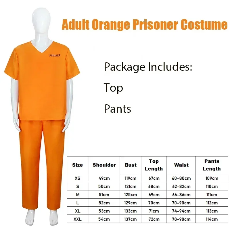 Men New Black Convict Halloween Cosplay Adult Orange Prison Uniform Costume