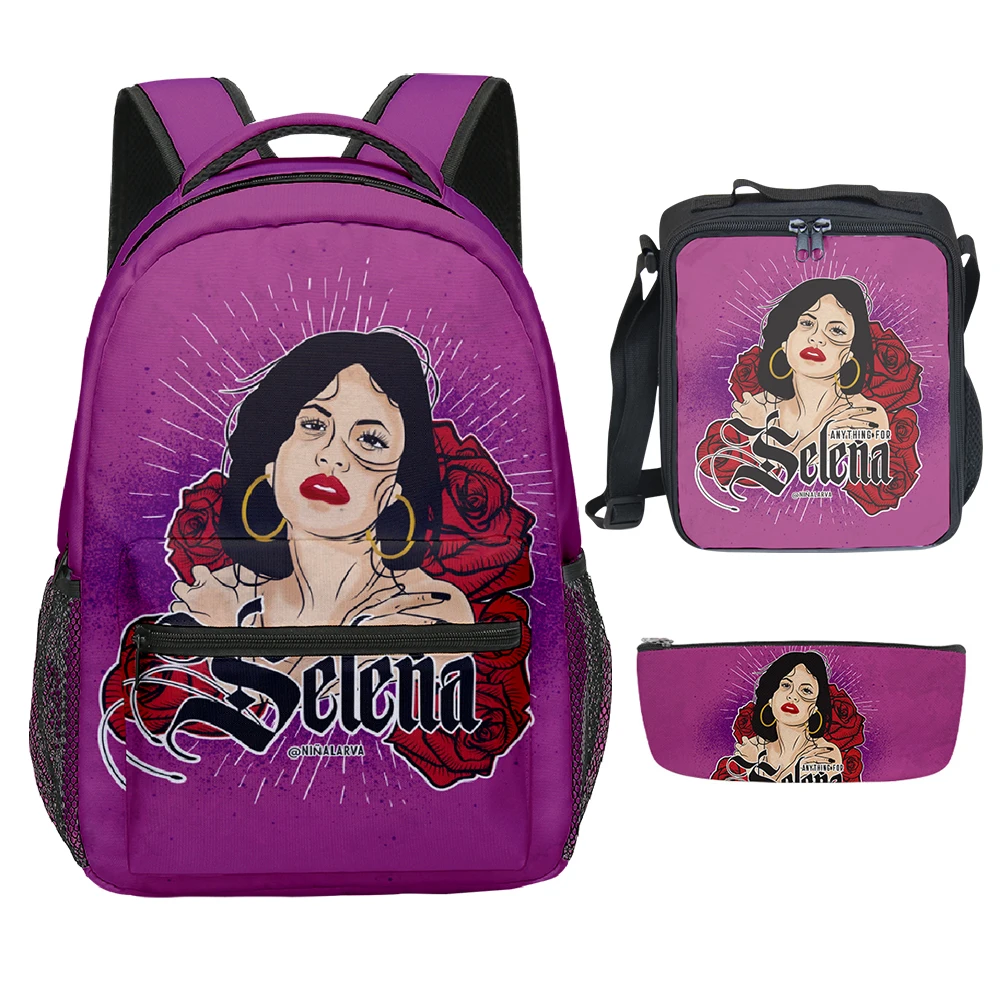 Popular Novelty Cute Selena Quintanilla 3D Print 3pcs/Set Student School Bags Laptop Backpack Crossbody Lunch bag Pencil Case
