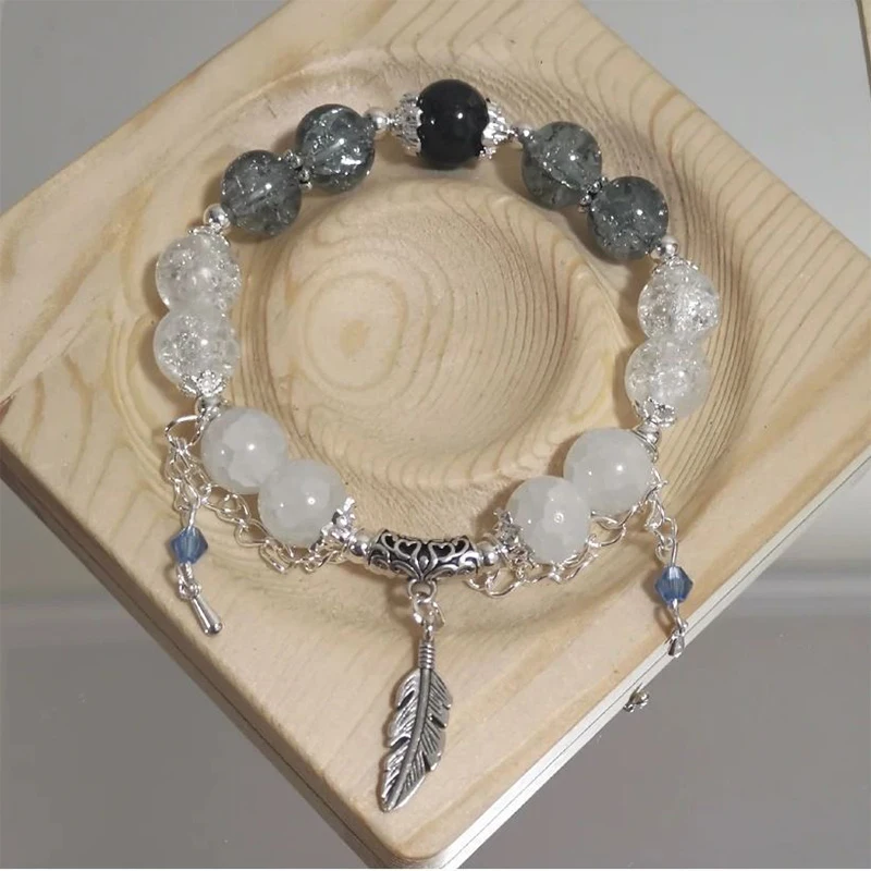 Fashion Chinese Style Feather Butterfly Pendant Beaded Bracelet For Girls Women Light Luxury Jewelry Accessories Gift