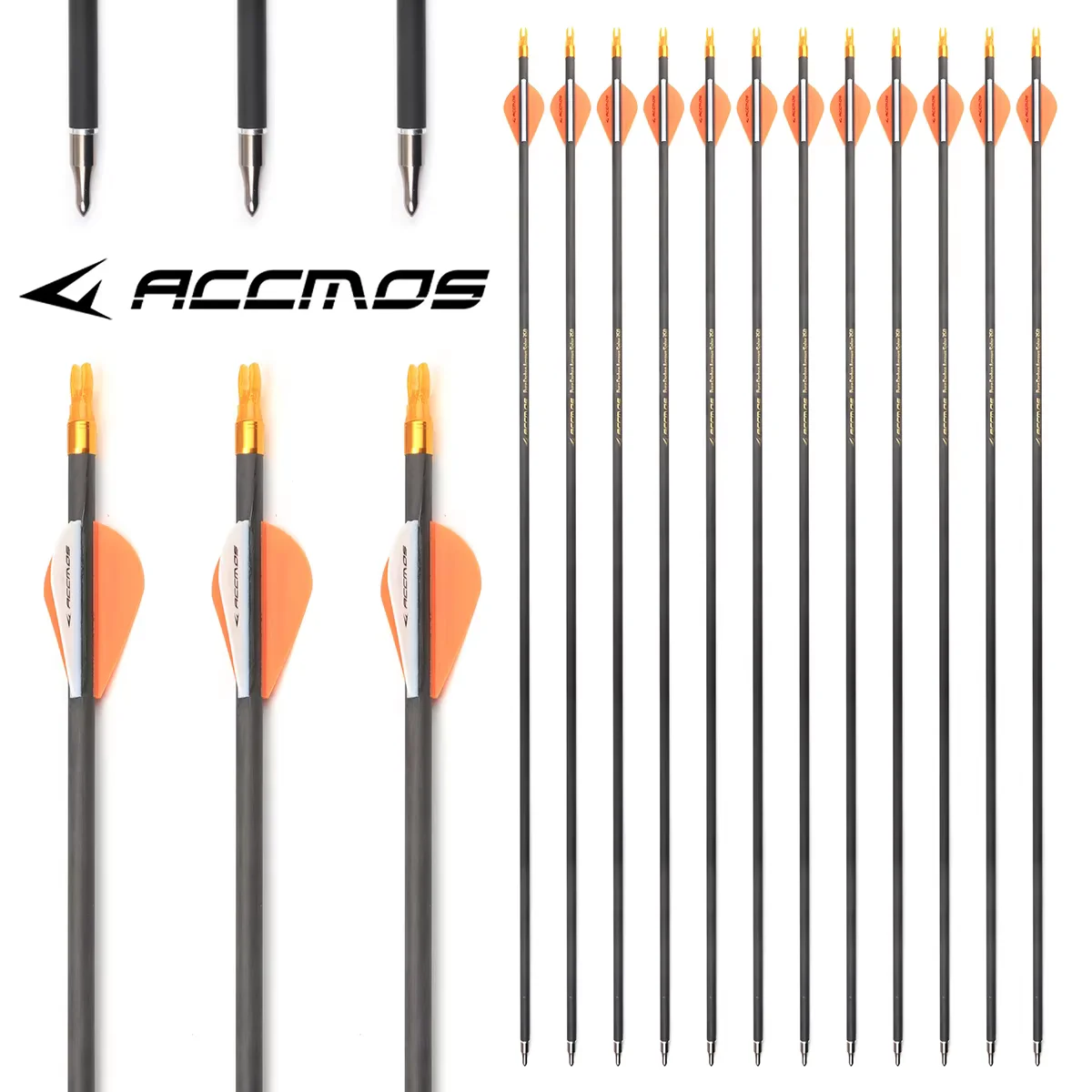 6/12pc Spine 300 350 400 500 600 700 800 ID 6.2mm Pure Carbon Arrow 31inch Removable Arrowhead For Archery Compound /Recuvr