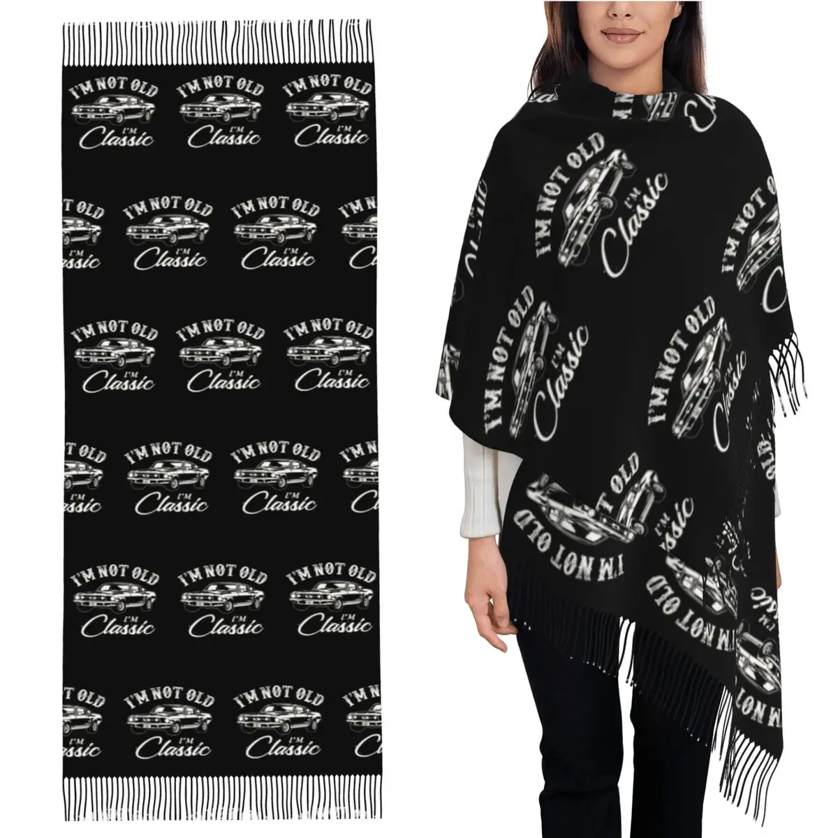 

Классический автомобильный шарф Mustang, шарфы с кисточками, женские мягкие теплые шали и накидки, длинная осенне-зимняя шаль