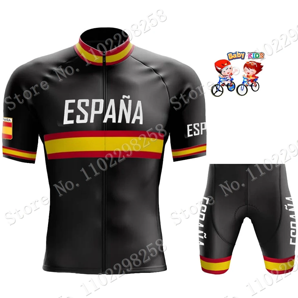 2024 Kids Espana National Team Cycling Jersey Set Spanish Boys Girls Cycling Clothing Road Bike Shirts Suit Bicycle Pants MTB