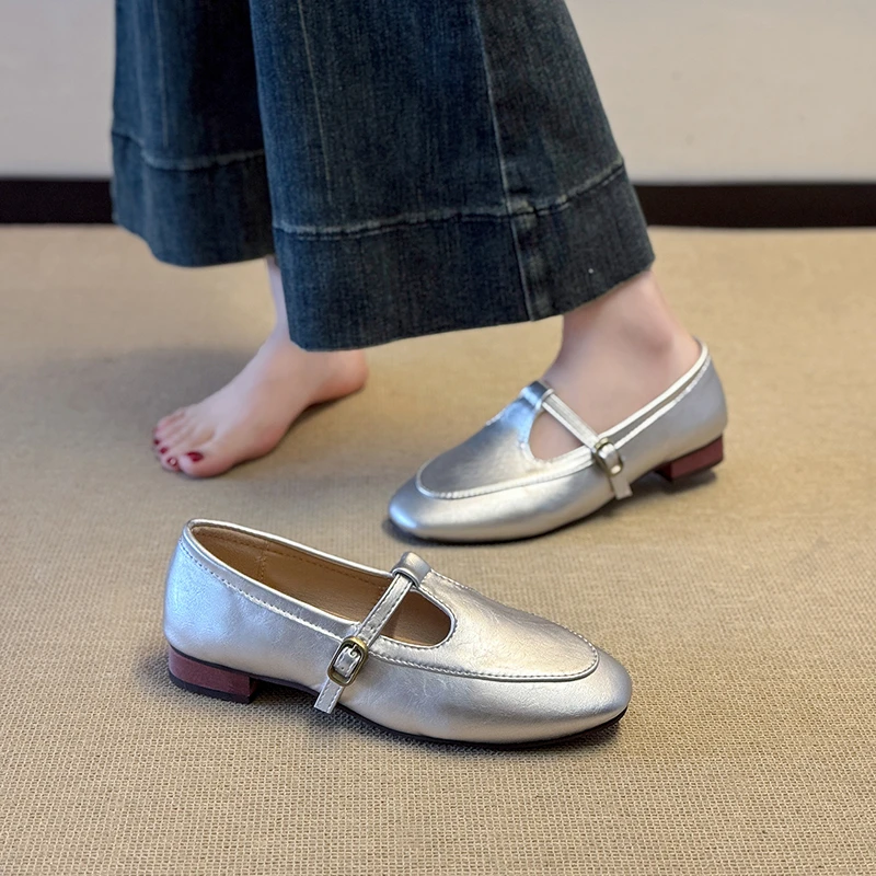Apartamentos femininos mocassins sapatos casuais tênis rasos mary jane sapatos 2025 verão novas sandálias andando de couro zapatillas de mujer