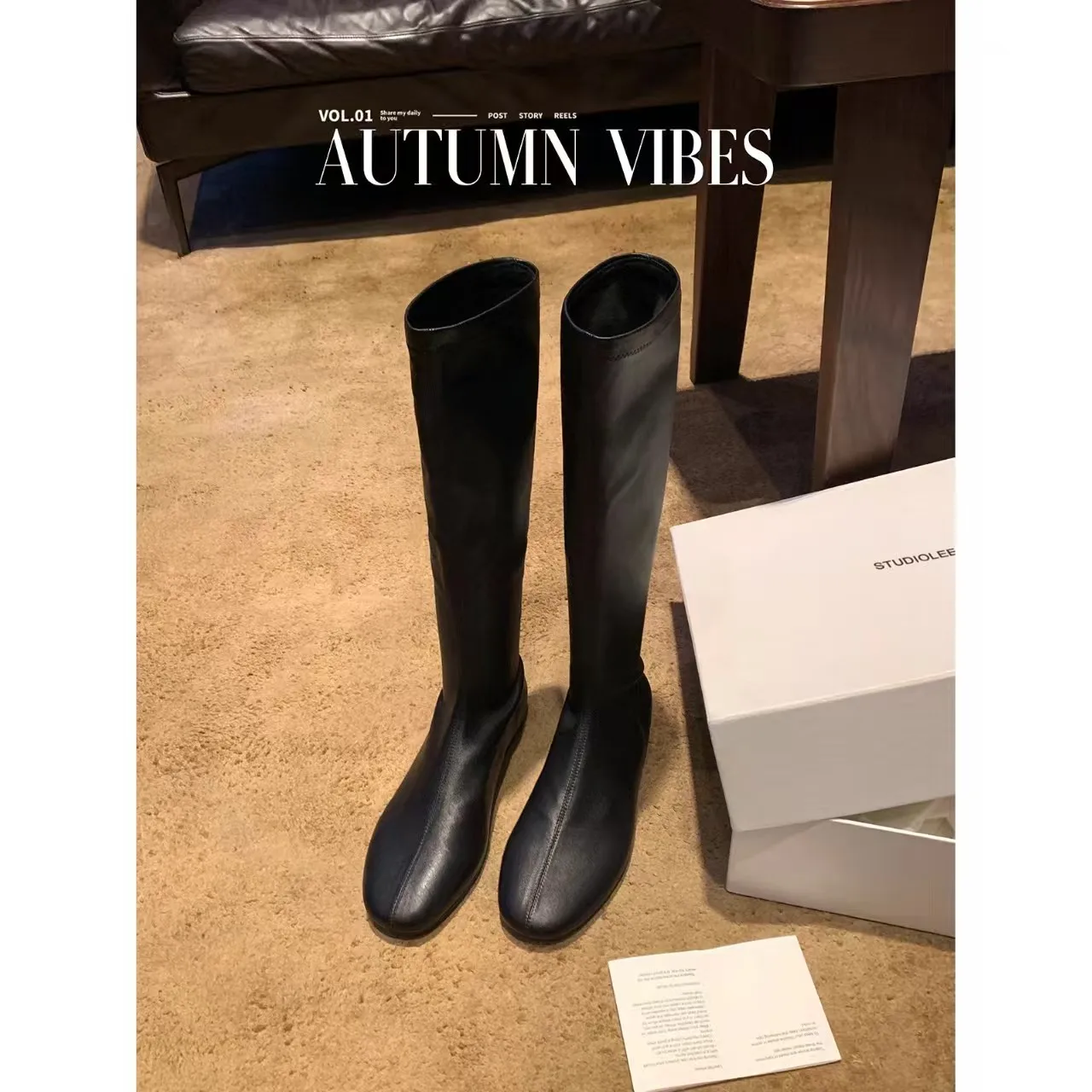 

Women's Black Knee High Boots Genuine Leather Satin Autumn Winter Square toe Western Boot Wedge Heels Long Footwear Shoes Ladies