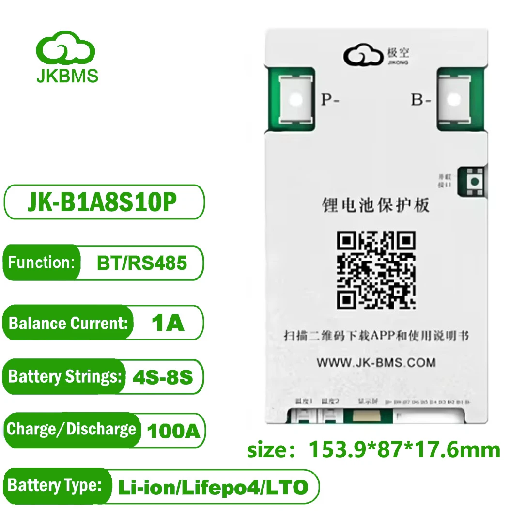 

JK BMS JK-B1A8S10P 100A Lifepo4 Battery JKBMS 8S 24V 1A Active Balance 18650 4S 12V 5S 6S 7S JIKONG Li-ion RS485 Camping Ebike
