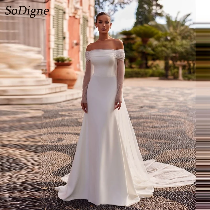 

SoDigne Mermaid Off Shoulder Wedding Dresses Strapless Satin/Tulle Bridal Dress Long Beach Wedding Gown Robe De Mairee 2025