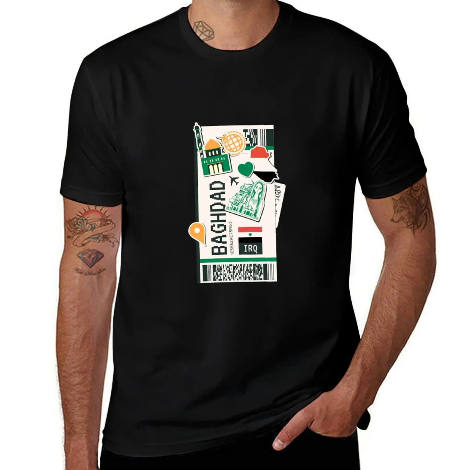 Baghdad Iraq Boarding Pass Airplane Plane Ticket T-Shirt Comfortable Daily Wear Tee