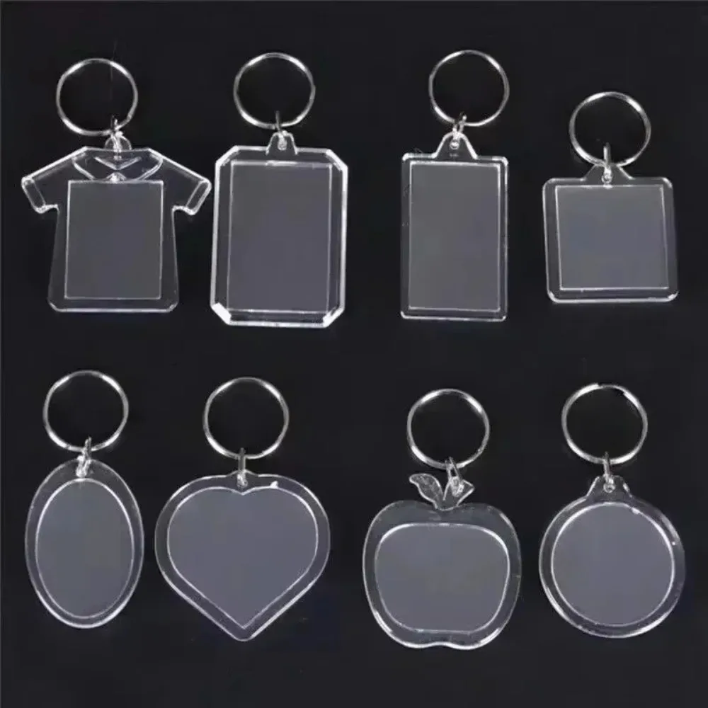 50/1pcs Transparent Rectangle Blank Acrylic Insert Keychain Photo Picture Frame Keyring Holder DIY Split Ring KeyChain Gifts