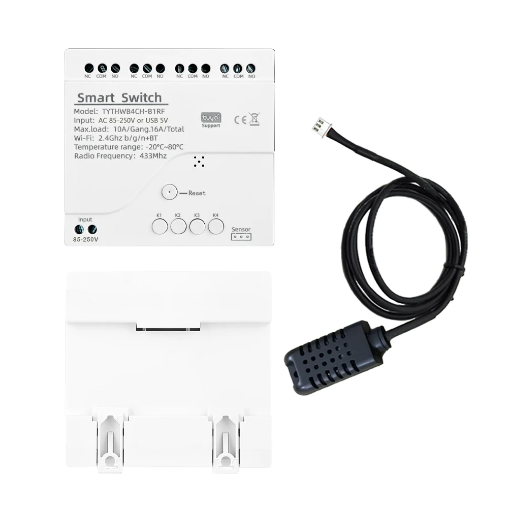 Tuya Smart WiFi 4-Kanal-Relais DC 7-32V/AC 85-250V 10A mit Temperatur- und Feuchtigkeitssensor, passiver Trockenkontaktschalter für Zuhause – Detail 7