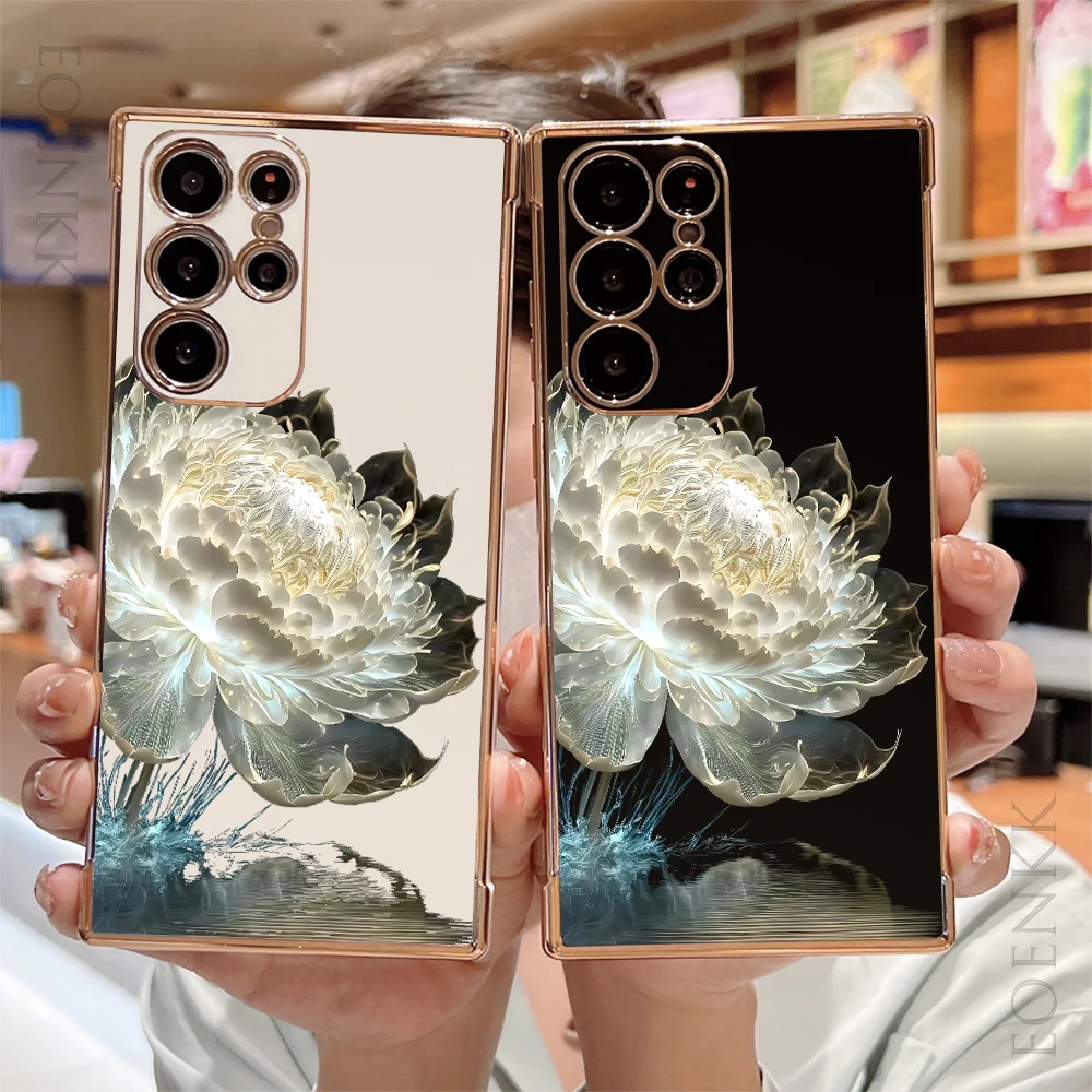 

Luxury Lotus Flower Phone Case For Samsung Galaxy S25 S24 S23 S22 S21 S20 Ultra Plus FE A25 A35 A55 5G Electroplate Full Cover